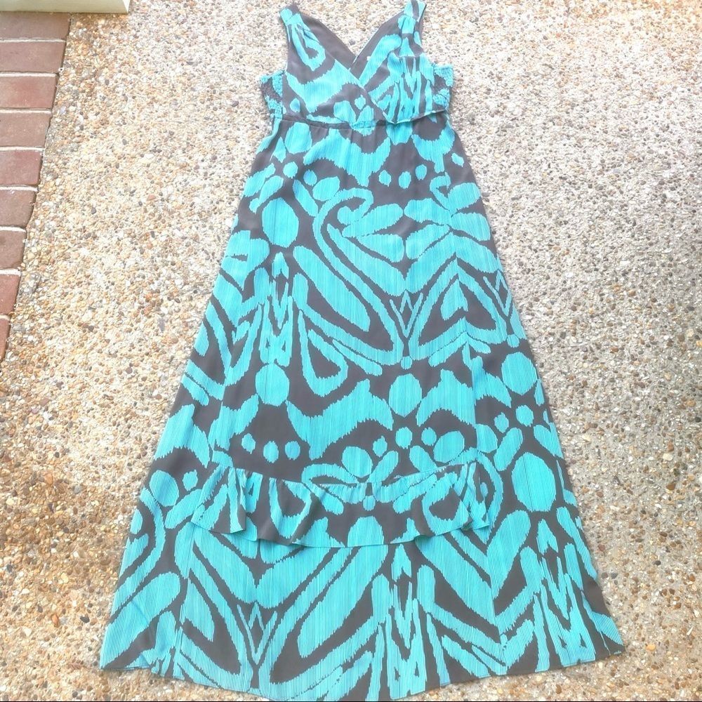Banana Republic Silk Gray & Blue Ruffle Maxi Halter Dress Size 2